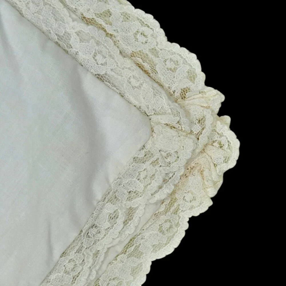 Vintage Handmade Baby Infant White Cotton Crib Blanket Satin Ribbon Bow Accent